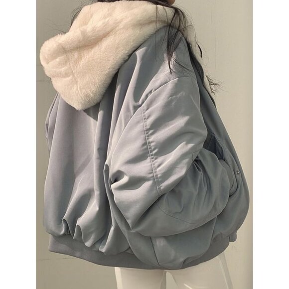 Women's Winter Coats Puffer Long Sleeve Oversized Full Zipper Warm Jackets Blue - Picture 5 of 6